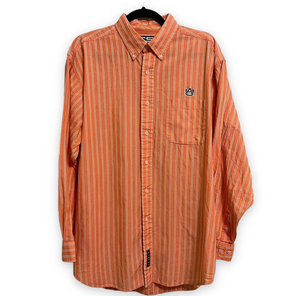 University Of Auburn Long Sleeve Button Down Shirt Crable Sportswear Orange Sz L